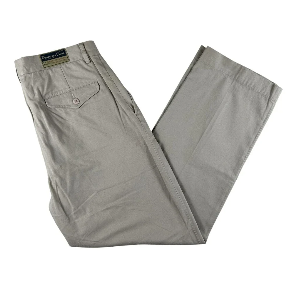Pendleton Pants Mens 36x30 Beige Chino Flat Front Cotton Twill Straight Leg
